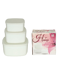 40010-04-03 Набір салатників з кришкою 3шт (4.2', 5', 5.5') білий квадратн. A1