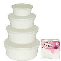 40010-04-04 Набір салатників з кришкою 4шт (4.2', 5.5', 6.5', 7.5') білий A2