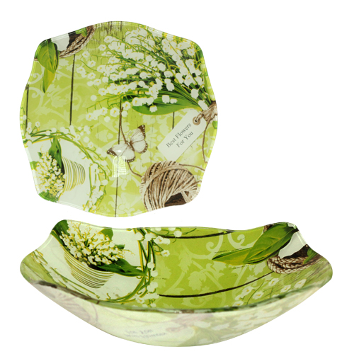 393 Салатник квад. з коло.краями 7-16см (Конвалії)