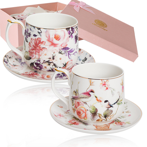 2048 Чашка з блюдцем 2пр (чашка-470мл, блюдце-16,5 см) Райський сад