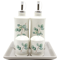 700-06-16 Набір 5пр. 2 пляшки для олії / оцту набір для солі і перцю на кер. підставці 'Флора'