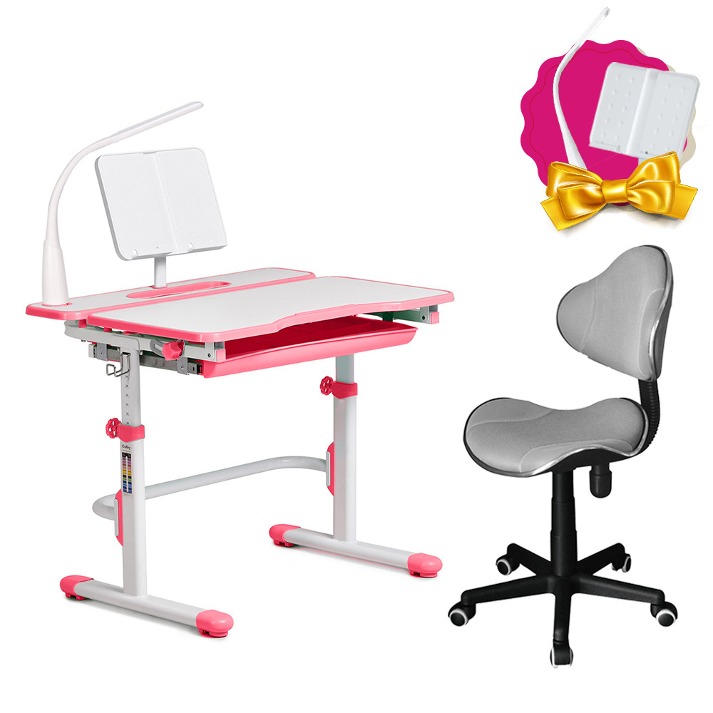 Комплект для дівчинки зростаюча парта Cubby Fressia Pink + комп'ютерне крісло FunDesk LST3 Grey