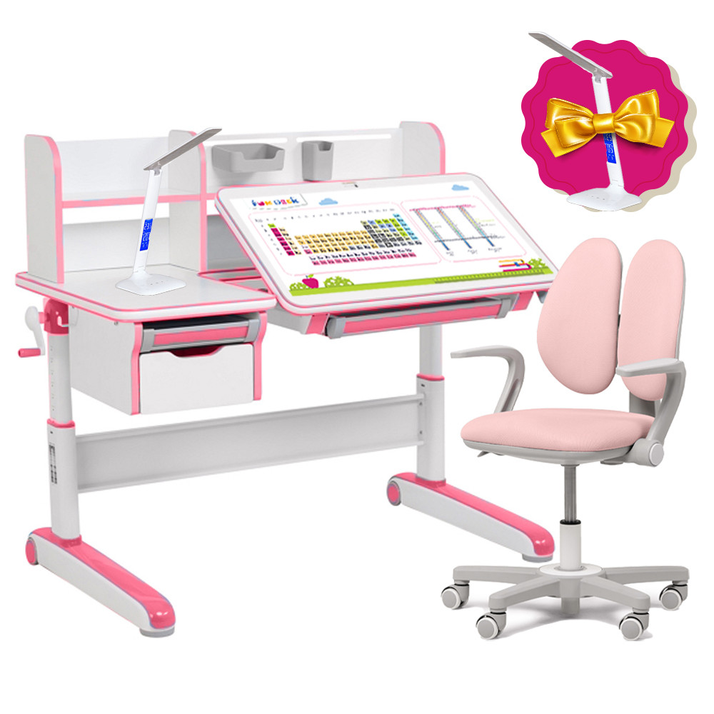 Комплект для дівчинки стіл-трансформер Libro Pink + обертове крісло Fundesk Mente Pink з підлокітниками