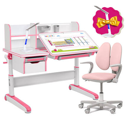 Комплект для дівчинки стіл-трансформер Libro Pink + обертове крісло Fundesk Mente Pink з підлокітниками, фото 2