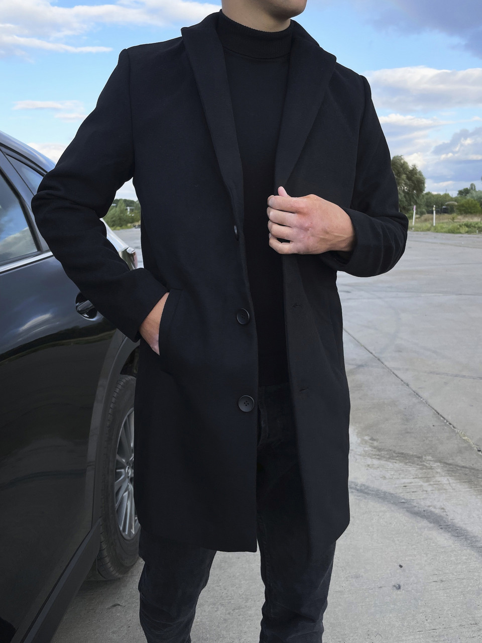 Чоловіче кашемірове пальто довге | Пальто чоловіче чорне демісезонне ЛЮКС якості