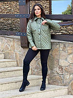 Демисезонная стёганная Женская Куртка рубашка Цвет черный хаки беж Размер 42-44 46-48 50-52 54-56 58-60
