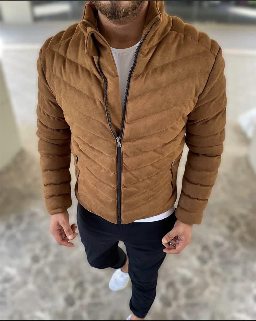Куртка мужская еврозима коричневая стёганная замшевая без капюшона House casual S размер
