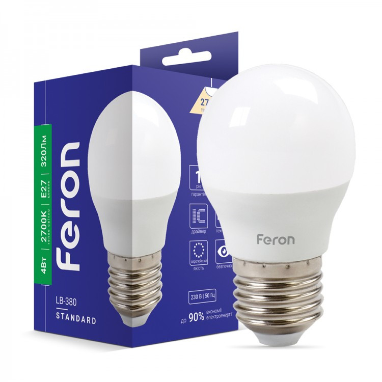 Світлодіодна лампа Feron LB-380 4W 2700K E27 куля
