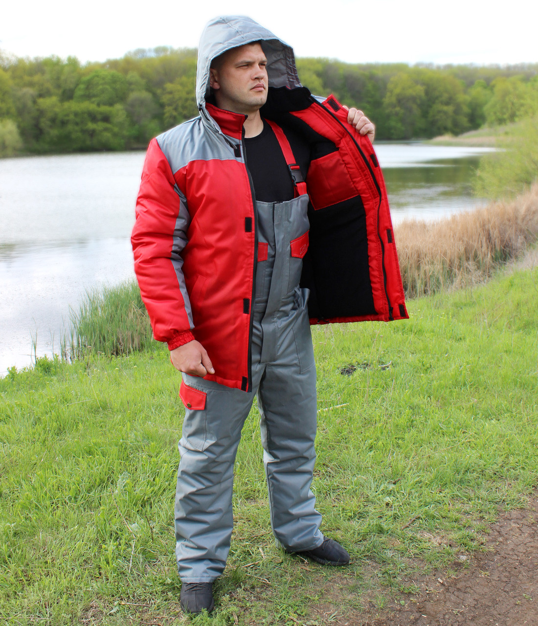 Зимовий робочий костюм "Шторм" оксфорд червоний з сірим