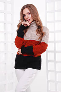 В'язаний жіночий светр, бежево-терракотовий