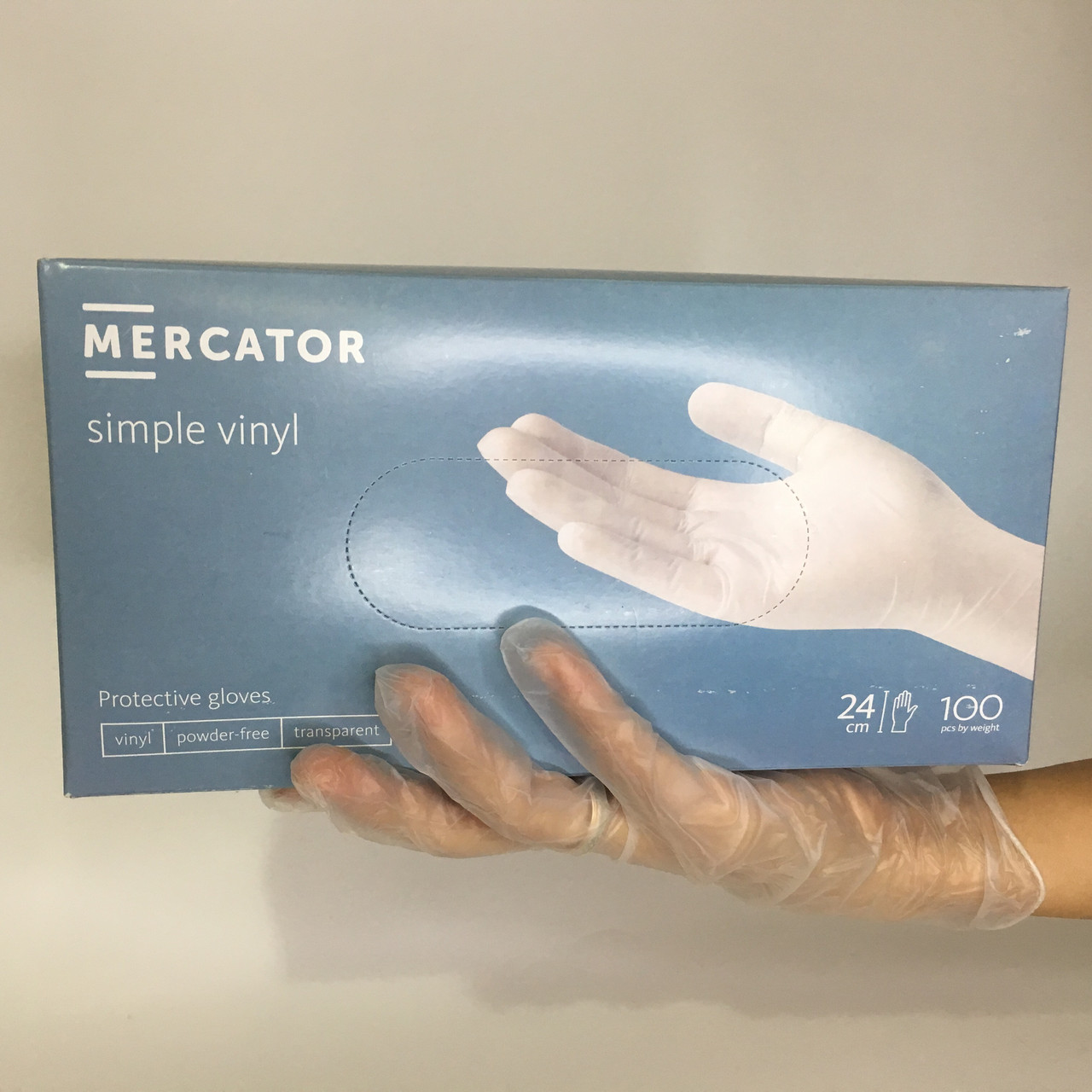 Рукавички вінілові непудровані  MERCATOR simple vinil L (50 пар / уп) прозорі