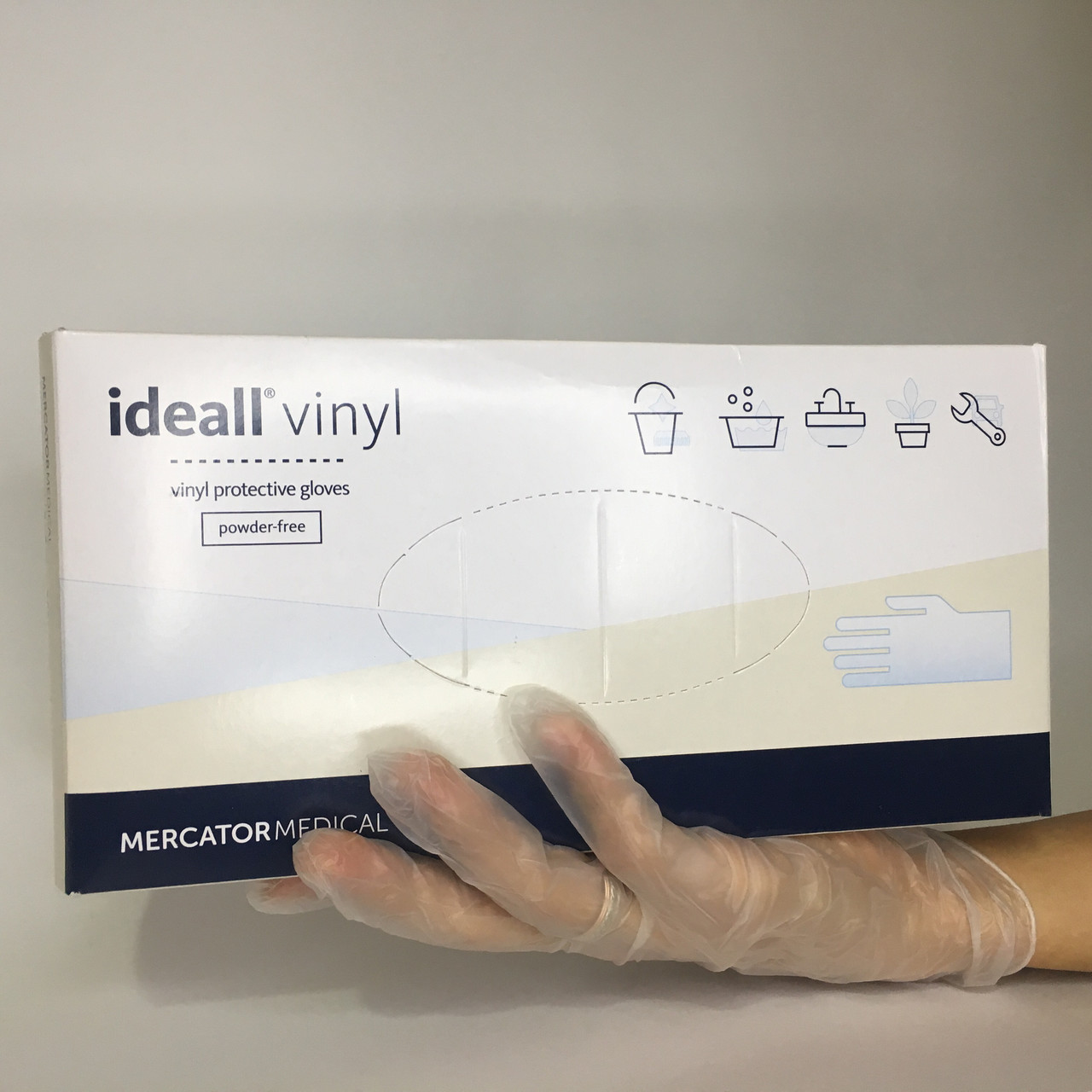 Рукавички вінілові непудровані  Ideall Vinyl  M  (50 пар/уп) прозорі