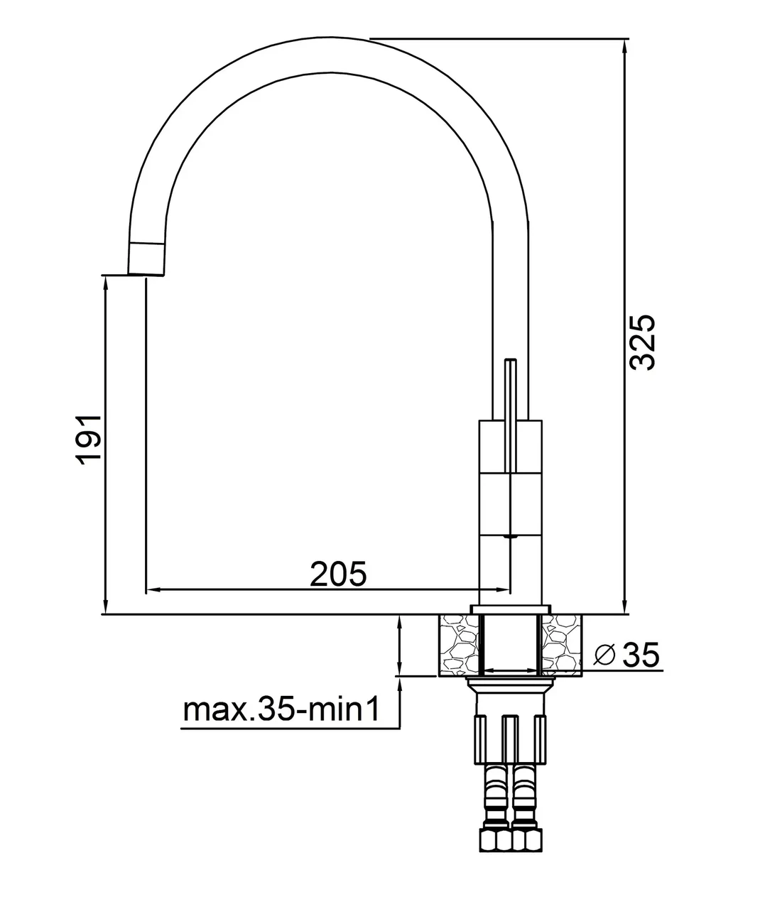 Гранитный кухонный смеситель Fabiano FKM 50 SS Antracit, черный кран для мойки на кухню (8232.401.0083) - фото 2 - id-p1481102431