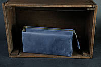 Мужской кожаный кошелек Тревел, натуральная винтажная кожа цвет Синий