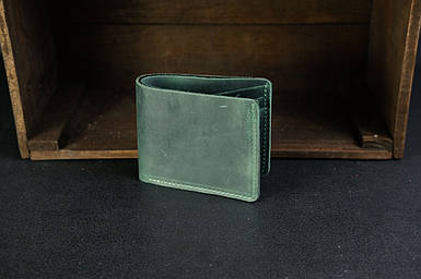 Чоловіче шкіряне портмоне на 6 карт, натуральна вінтажна шкіра, колір зелений