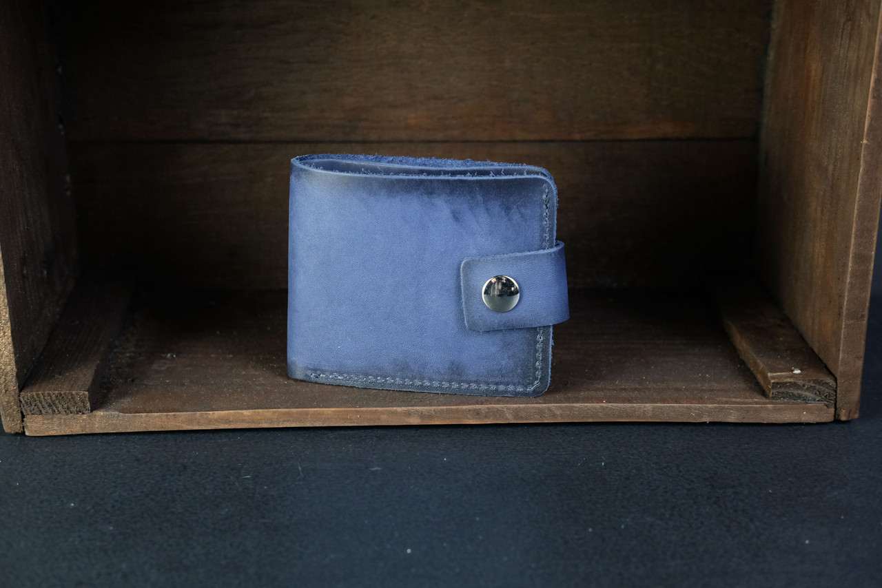Чоловіче шкіряне портмоне з монетницею з застібкою, натуральна італійська шкіра Краст, колір Синій