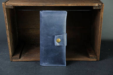 Чоловічий шкіряний гаманець Berty 20см, натуральна вінтажна шкіра, колір Синій
