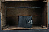 Мужское кожаное портмоне с монетницей с застежкой, натуральная кожа итальянский Краст, цвет Черный