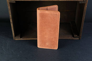 Чоловічий шкіряний гаманець Лонг на 4 карти, натуральна вінтажна шкіра, колір коричневый, відтінок Коньяк