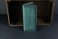 Мужской кожаный кошелек Лонг на 4 карты, натуральная кожа итальянский Краст, цвет Зеленый