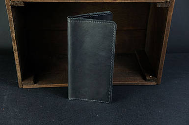 Чоловічий шкіряний гаманець Лонг на 4 карти, натуральна італійська шкіра Краст, колір Чорний