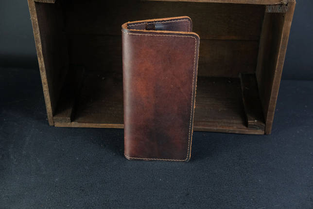 Чоловічий шкіряний гаманець Лонг на 8 карт, натуральна італійська шкіра Краст, колір коричневий, відтінок Вишня, фото 2