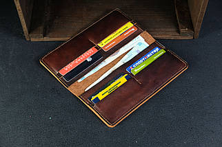 Чоловічий шкіряний гаманець Лонг на 8 карт, натуральна італійська шкіра Краст, колір коричневий, відтінок Вишня, фото 2