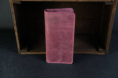 Чоловічий шкіряний гаманець Лонг на 8 карт, натуральна вінтажна шкіра, колір Бордо