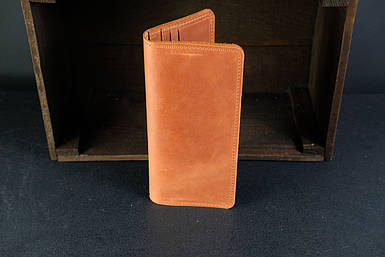 Чоловічий шкіряний гаманець Лонг на 12 карт, натуральна вінтажна шкіра, колір коричневый, відтінок Коньяк