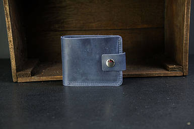 Чоловіче шкіряне портмоне на 6 карток із застібкою, натуральна вінтажна шкіра, колір синій