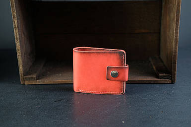 Чоловіче шкіряне портмоне на 6 карт із застібкою, натуральна італійська шкіра Краст, колір червоний