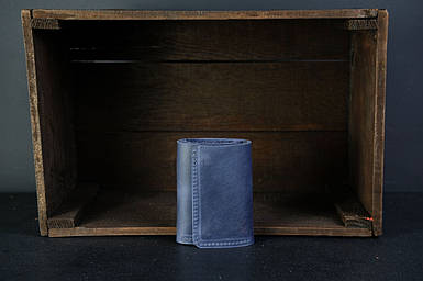 Чоловічий шкіряний гаманець потрійного складання, натуральна вінтажна шкіра, колір Синій