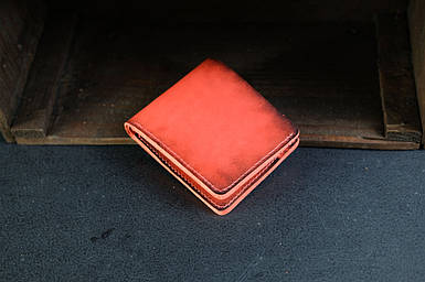Чоловіче шкіряне портмоне на 6 карт, натуральна італійська шкіра Краст, колір Червоний