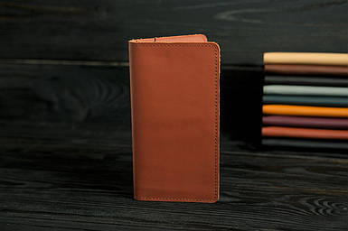 Чоловічий шкіряний гаманець Лонг Тревел, натуральна шкіра Grand, колір коричневый, відтінок Коньяк