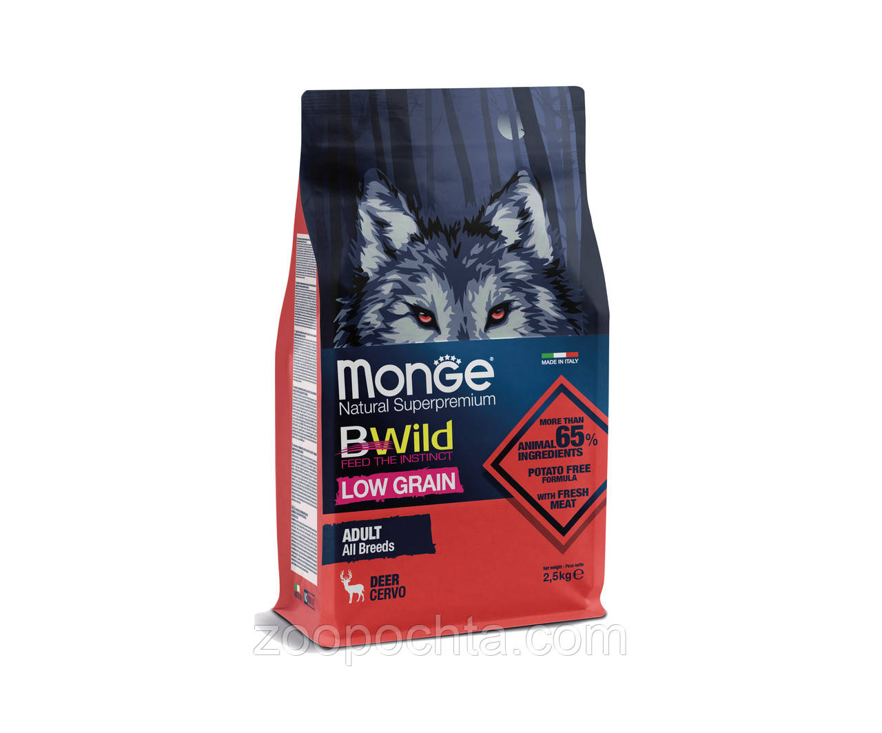 Сухий корм Monge Dog BWILD LOW GRAIN All breeds Adult для собак усіх порід, оленина 2.5КГ