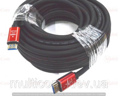 05-07-314. Шнур HDMI (штекер - штекер), version 2.0, AtCom, в блістері, Red/Gold, 20м, фото 1