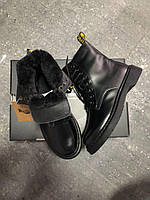 Ботинки зимние женские Dr.Martens Mono Black Premium Winter Доктор Мартинс Моно черные кожаные с мехом