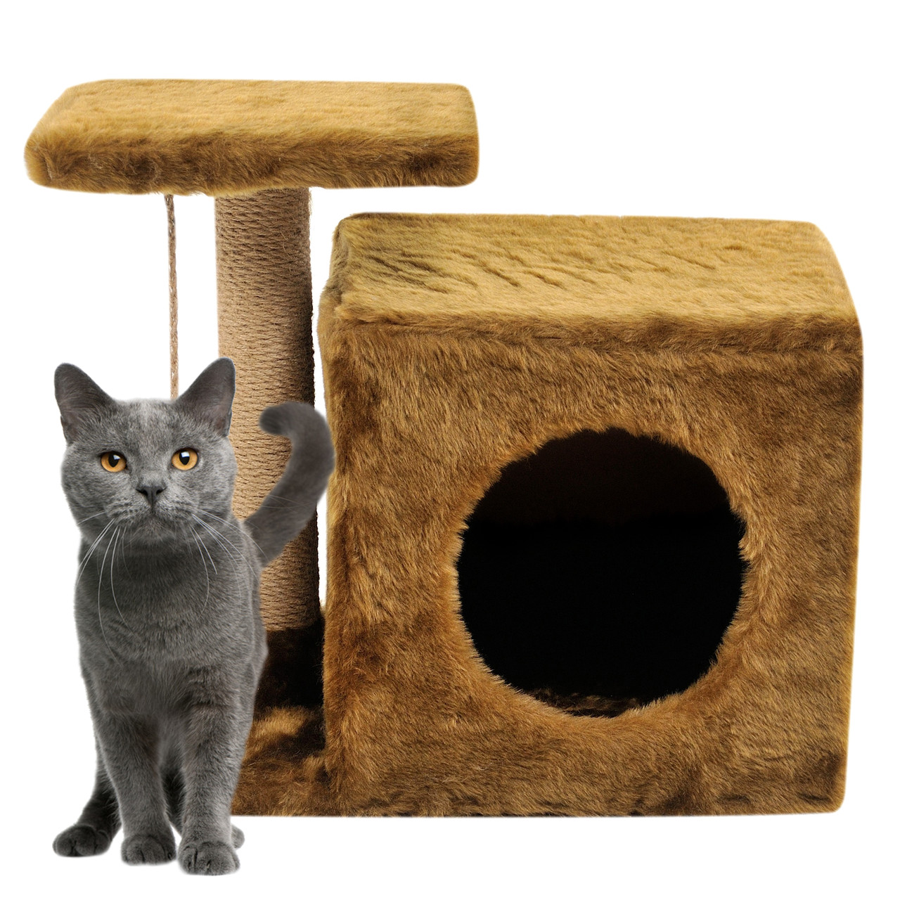 Будиночок-когтеточка з полицею Мілана 43х33х45 см (дряпка) для кішки Коричневий, фото 1