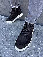 Мужские зимние ботинки черные с белым