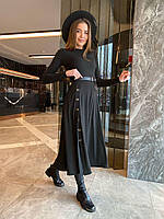 Платье миди Elegant женское красивое из из трикотажа рубчик с глубоким разрезом на пуговицах Smslip6466