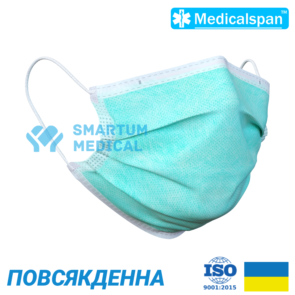 Маска захисна тришарова Medicalspan зеленого кольору