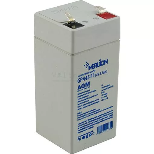 Акумуляторна батарея MERLION AGM GP445F1 4 V 4.5 Ah ( 47 x 47 x 100 (105 ) )