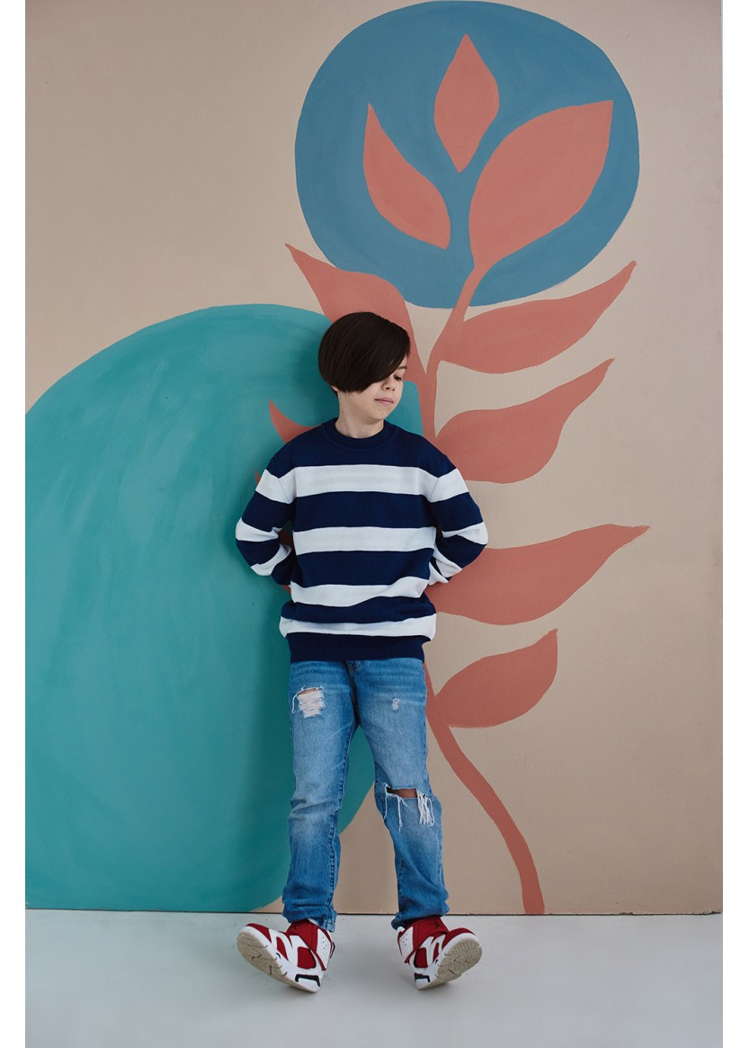 Светр на хлопчика модний у смужку, фото 1