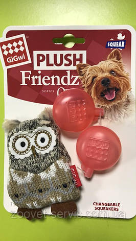 Игрушка для собак Сова с пищалкой GiGwi Plush текстиль 10 см, фото 2