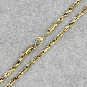 Цепь мужская золотистая веревка Stainless Steel из медицинской нержавеющей стали длина 60 см ширина 2 мм