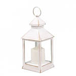 Ліхтар декоративний білий зі свічкою з LED підсвічуванням (тепле біле світло) на батарейках 28 см 882-120