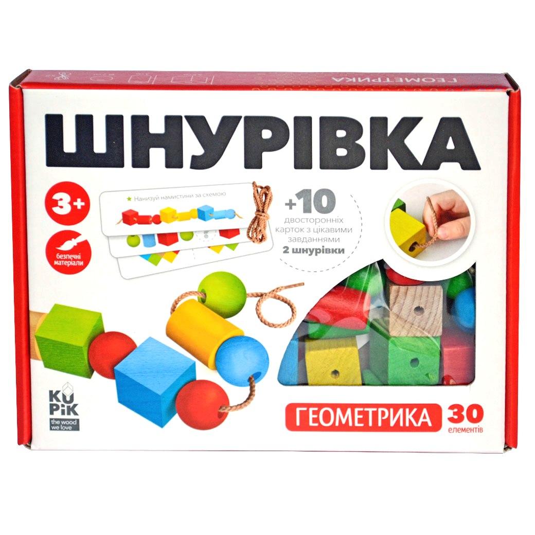 Дерев'яна іграшка Шнуровка Геометричні фігури 30 ел. Ігротеко (900019)