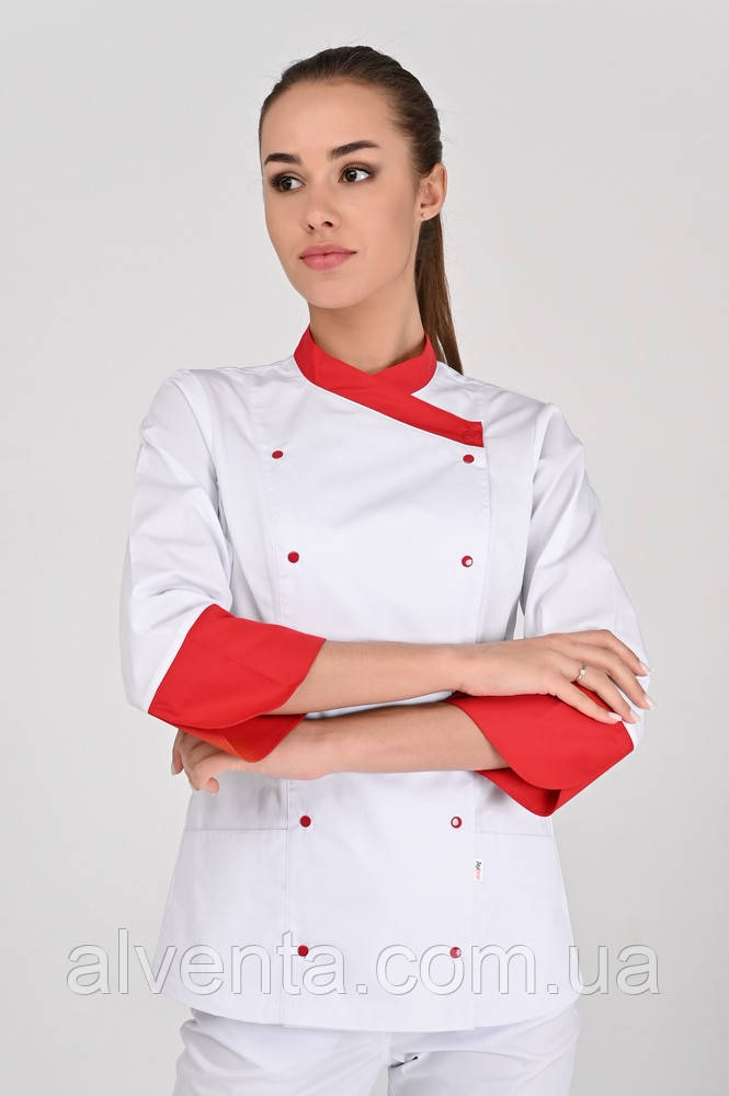 Китель (куртка) кухаря Бордо 2 білий-червоний