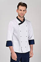 Китель (куртка) кухарі Брюссель білий з темно-синім