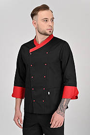 Китель (куртка) кухаря Брюссель чорний-червоний